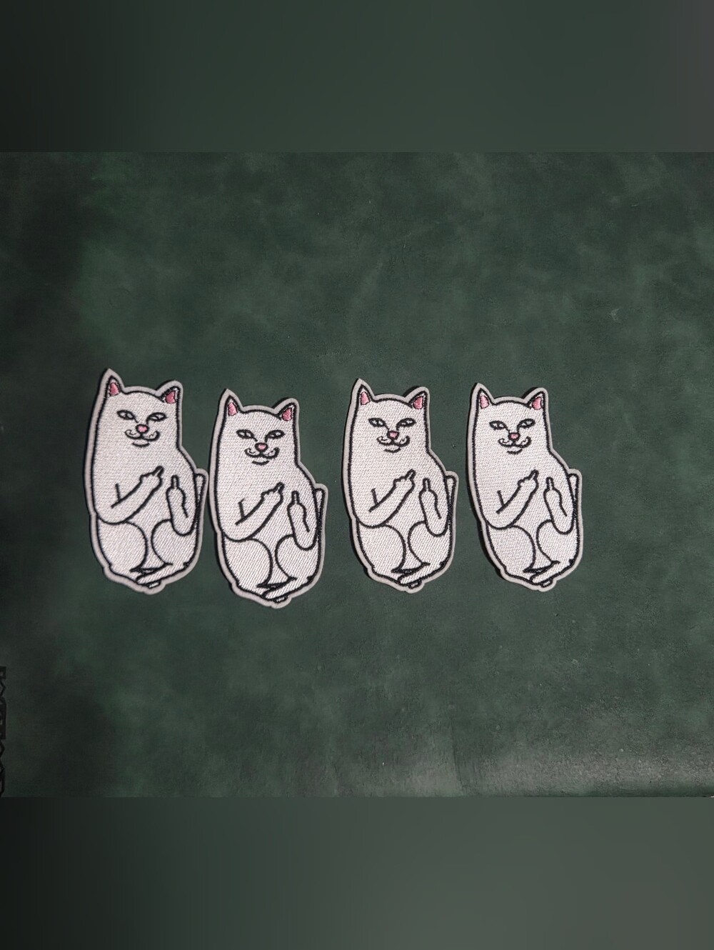 Lot of 4 Nermal Middle Finger Cat Embroidered Iron-On Patches - White / Pink